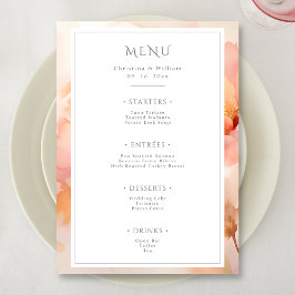 Menu Casamento com Flor de Pêssego Moderno em Aquarela