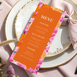 Menu Casamento com Flora Floral Rosa e Laranja Fresca e