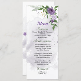 Menu casamento com flores roxas