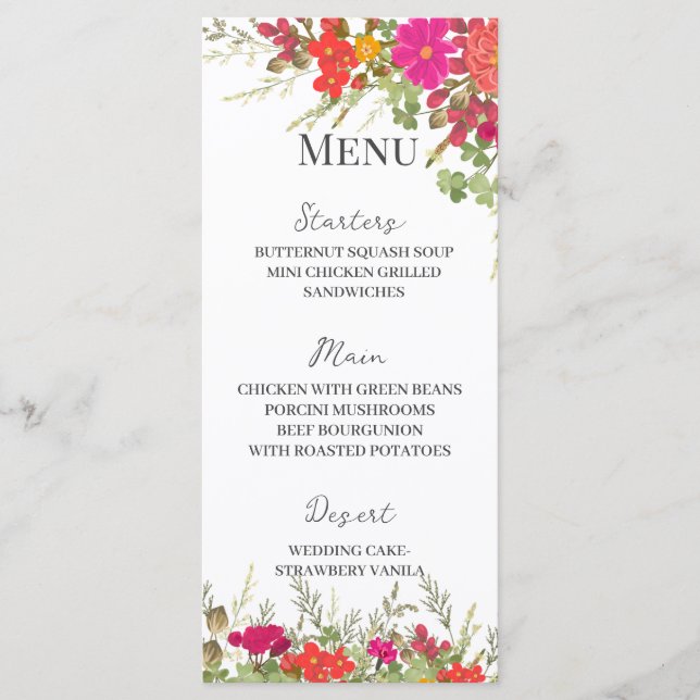 Menu Casamento com flores silvestres do Jardim Floral d (Frente)