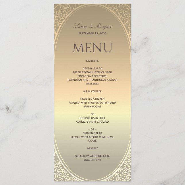 Menu Casamento com Folha de Ouro Falso (Frente)