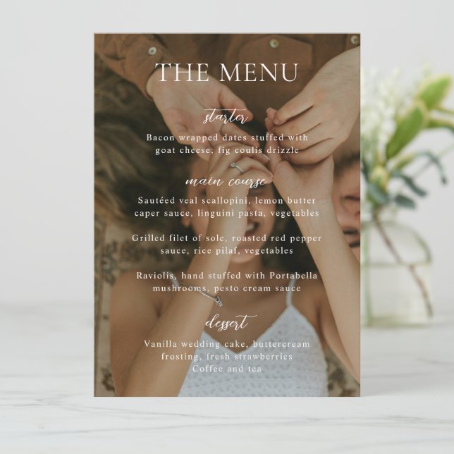 Menu Casamento com Foto Moderna em Preto e Branco (Em pé/Frente)