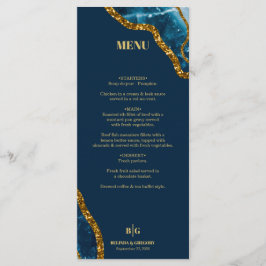 Menu Casamento com Glitter de Geodo Agato Azul e Dourad