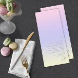 Menu Casamento com gradiente de humor Pastel Dawn ID741<br><div class="desc">O pano de fundo das peças deste conjunto de casamento minimalista é um gradiente de cores pastel que se chama cor rosa macia através da lavanda, o rabisco e o amarelo. O cartão de menu de casamento mostrado aqui apresenta um layout moderno e elegante e fonte de sans serif contemporânea...</div>