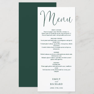 Menu Casamento com Grafismo em Caligrafia Verde Esmeral