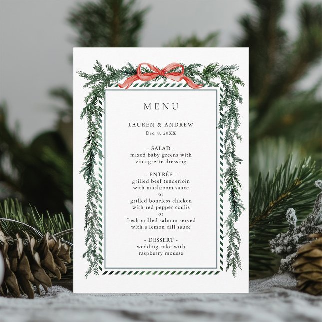 Menu Casamento com Guirlanda de Pinheiro em Aquarela  (Criador carregado)