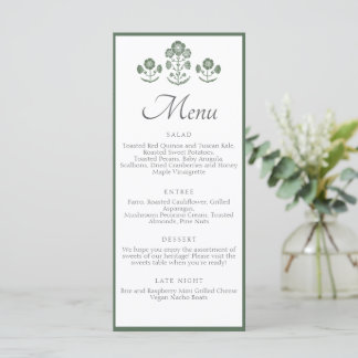 Menu Casamento com Impressão Botânica Verde e Branco