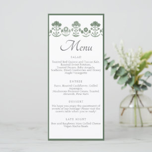 Menu Casamento com Impressão Botânica Verde e Branco em