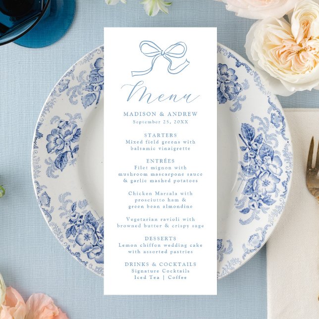 Menu Casamento com Laço Azul Elegante (Criador carregado)