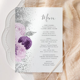 Menu Casamento com Lama de Prata Roxo Floral