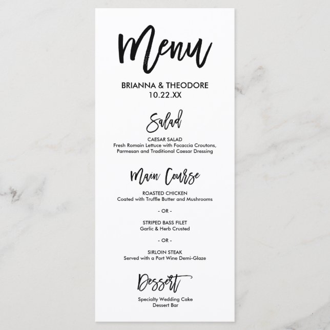 Menu Casamento com Letra Chic Hand (Frente)