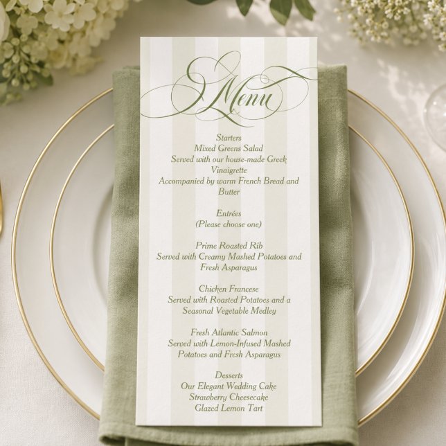 Menu Casamento com Letra Elegante Simples Verde (Criador carregado)