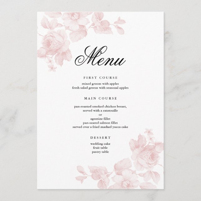 Menu Casamento com Letra Floral Elegante (Frente)