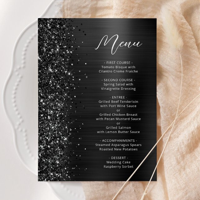 Menu Casamento com Letra Glam Glitter Preta (Criador carregado)