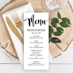 Menu Casamento com Letra Manuscrita Preta Moderna