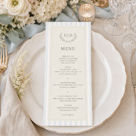 Menu Casamento com Listras de Azul e Salvia com Monogra