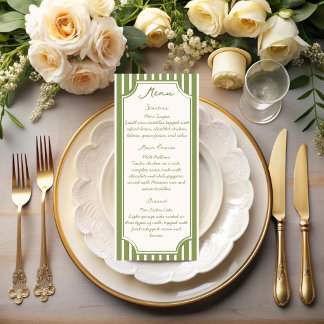 Menu Casamento com listras vintage em verde sage