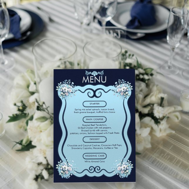 Menu Casamento com Marinho Floral de  Azul-claro-modern (Criador carregado)