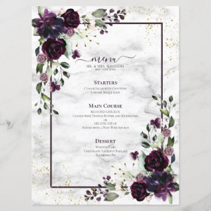 Menu Casamento com mármore de cor Dourada de ameixa
