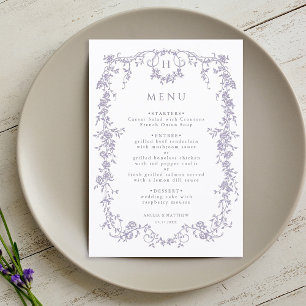Menu Casamento com Moldura de Lavanda Vitoriana Frances