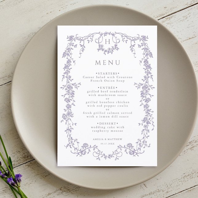 Menu Casamento com Moldura de Lavanda Vitoriana Frances (Criador carregado)