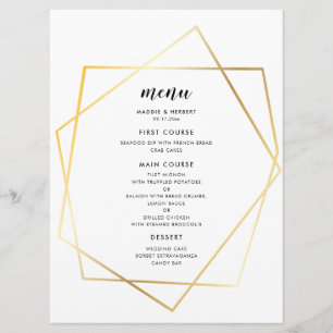 Menu Casamento com moldura de ouro geométrica moderna