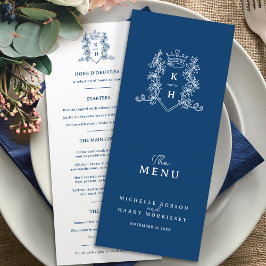 Menu Casamento com monograma da crista azul branca e es