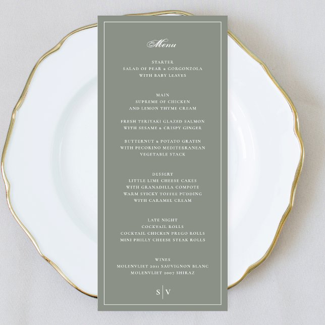 Menu Casamento com Monograma em Verde Sage em Moldura P (Criador carregado)