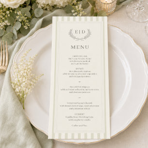 Menu Casamento com Monograma Listrado de Verde Salvia E