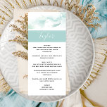 Menu Casamento com Nome de Convidado, Turquoise Wa<br><div class="desc">Aprecie seus convidados com este menu personalizado com o nome deles. Separe o design com uma cor de água delicada em uma mistura de turquesa, aqua, tons azuis e verdes macios empoeirados na parte superior da frente, bem como no verso. Turquoise Aqua elegante seção com o nome do convidado na...</div>