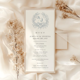 Menu Casamento com o Toile Azul Floral, francês legante