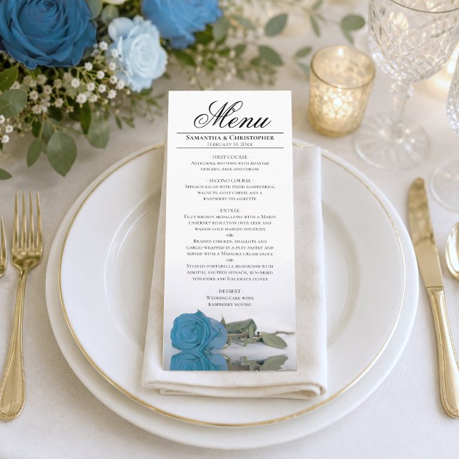 Menu Casamento com Reflexos de Rosa Azul Turquesa Elega (Criador carregado)