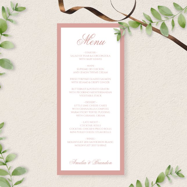 Menu Casamento com Roteiro de Borda Rosa Poeira Clássic (Criador carregado)