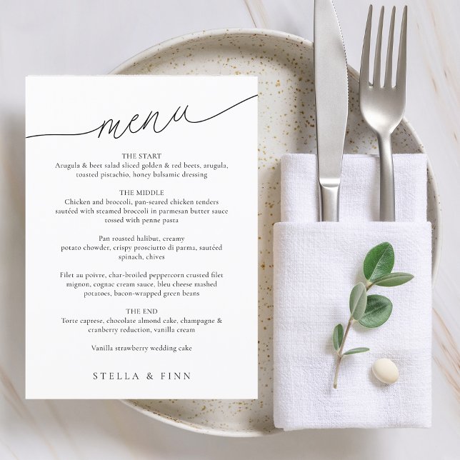 Menu Casamento com Roteiro Minimalista Moderno (Modern Minimalist Script Wedding Menu)