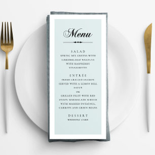 Menu Casamento com script clássico de caligrafia azul e