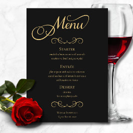Menu Casamento com Script Dourado de Caligrafia Elegant