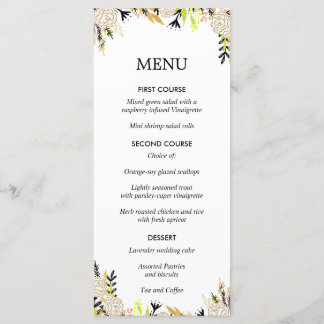 Menu Casamento com Tinta Floral Moderna