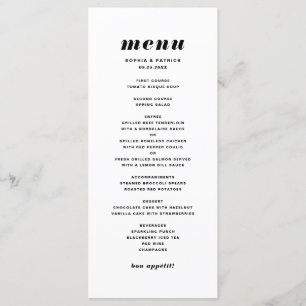 Menu Casamento com Tipografia Itálico Negrito e Branco