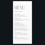 Menu Casamento com Tipografia Minimalista Moderna Negra<br><div class="desc">Cartão de menu personalizável com tipografia moderna. Personalize adicionando a data e a escolha da refeição. Este cartão de menu minimalista é perfeito para casamentos,  chás de fraldas,  chás de panela,  aniversários e muito mais.</div>