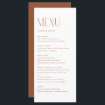 Menu Casamento com Tipografia Moderna Minimalista Terra<br><div class="desc">Cartão de menu personalizável com tipografia moderna. Personalize adicionando a data e a escolha da refeição. Este cartão de menu minimalista de terracota é perfeito para casamentos,  chás de fraldas,  chás de panela,  aniversários e muito mais.</div>
