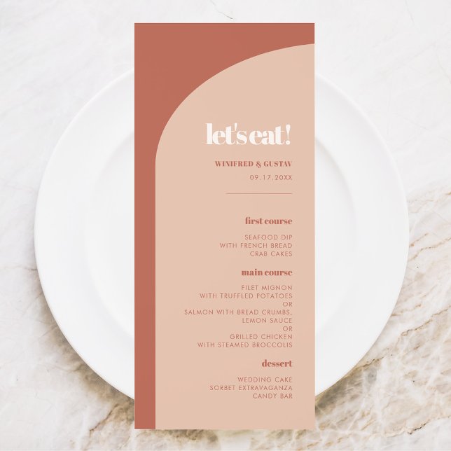 Menu Casamento com Vamos de pêssego chic terracotta (Criador carregado)