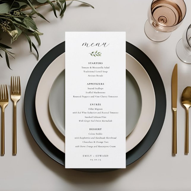 Menu Casamento com Verde Folhagem de Sabedoria Elegante (Criador carregado)