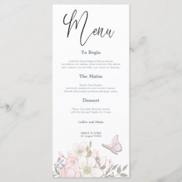Menu Casamento com Watercolor Magnolias Butterfly Scrip