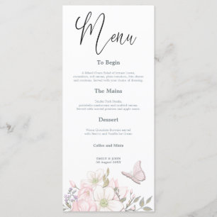 Menu Casamento com Watercolor Magnolias Butterfly Scrip