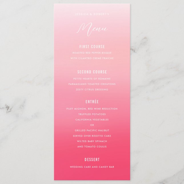 Menu Casamento Cor de Água do Ombre Rosa (Frente)