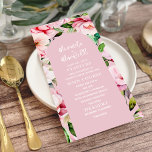 Menu Casamento Cor-de-rosa com Magnolia Peony Floral<br><div class="desc">Design floral de magnólia cor-de-água rosa,  com arco rosa e texto branco.</div>