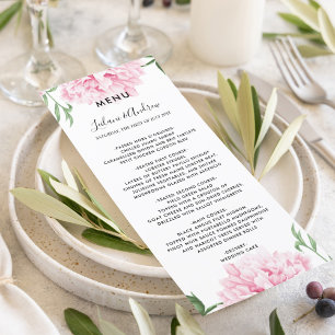 Menu Casamento cor-de-rosa da aguarela da peônia