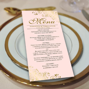 Menu Casamento Cor-de-rosa - Ouro Elegante Curls & Swir