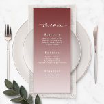 Menu Casamento Cor-de-rosa Pó e Vermelho de Ombre<br><div class="desc">Menus De Janto De Recepção de casamento Cor-De-Ombre Elegante, Vermelho E Pó. Esta moderna placa de menus chic é simples, clássica e elegante, com um desvanecimento sutil do gradiente ombre e uma bonito letra de caligrafia com script de assinatura com caudas. Mostrada na nova estrada. Disponível em várias opções de...</div>