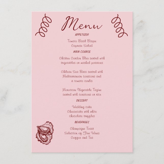 Menu Casamento Cor-de-Rosa Simples (Frente)